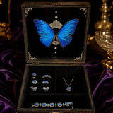 Inside view of Lucimorph butterfly jewelry box showing premium velvet lining and organized storage compartments.